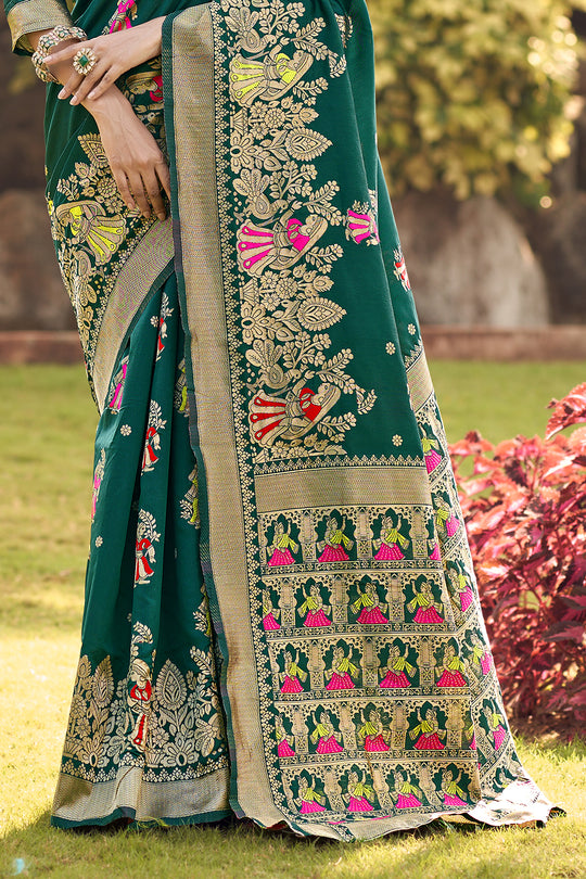 Bottle Green Banarasi Saree