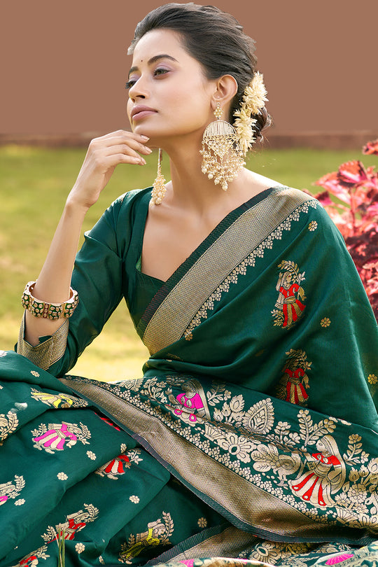 Bottle Green Banarasi Saree