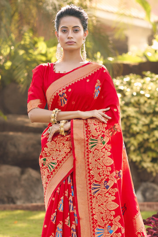 Scarlet Red Banarasi Saree