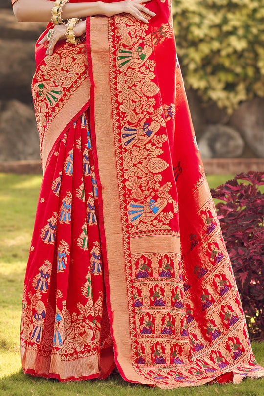 Scarlet Red Banarasi Saree