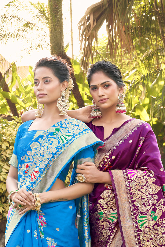 Cyan Blue Banarasi Saree