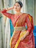 Yellow Linen Cotton Saree With Blouse Piece