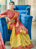 Yellow Linen Cotton Saree With Blouse Piece