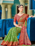 Light Green Linen Cotton Saree With Blouse Piece