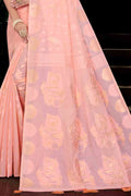 Womens Cotton Peach Saree With Blouse Piece