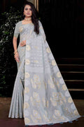 Womens Cotton Grey Saree With Blouse Piece