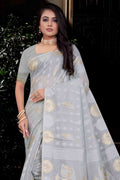 Womens Cotton Grey Saree With Blouse Piece