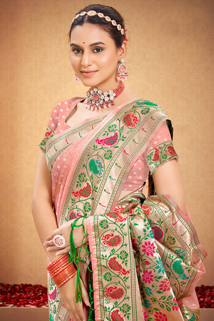 Pink Cotton Saree With Blouse Piece