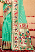 Sea Green Cotton Saree With Blouse Piece