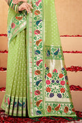 Light Green Cotton Saree With Blouse Piece