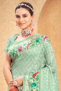 Light Green Cotton Saree With Blouse Piece