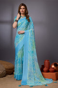 Blue Georgette Saree With Blouse Piece