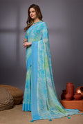 Blue Georgette Saree With Blouse Piece