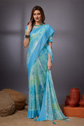 Blue Georgette Saree With Blouse Piece