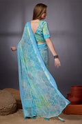 Blue Georgette Saree With Blouse Piece