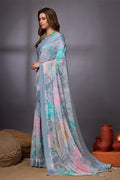 Blue Georgette Saree With Blouse Piece