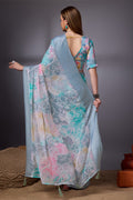 Blue Georgette Saree With Blouse Piece