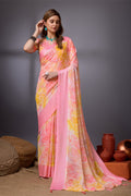 Pink Georgette Saree With Blouse Piece