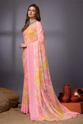 Pink Georgette Saree With Blouse Piece