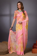 Pink Georgette Saree With Blouse Piece