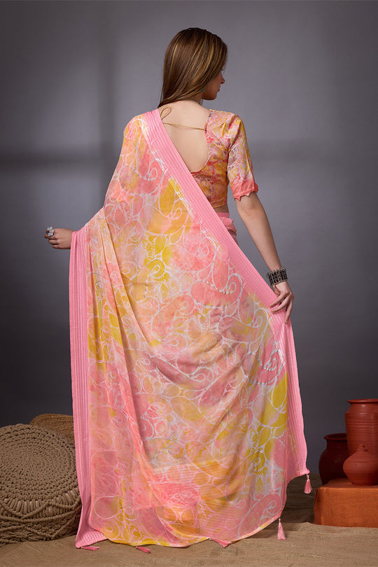 Pink Georgette Saree With Blouse Piece