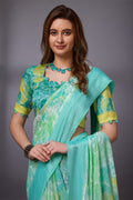 Teal Georgette Saree With Blouse Piece