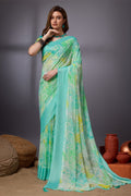 Teal Georgette Saree With Blouse Piece