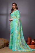 Teal Georgette Saree With Blouse Piece