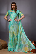 Teal Georgette Saree With Blouse Piece