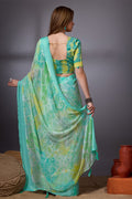 Teal Georgette Saree With Blouse Piece