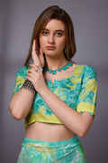 Teal Georgette Saree With Blouse Piece