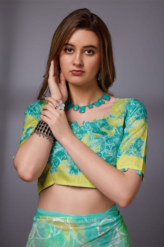 Teal Georgette Saree With Blouse Piece