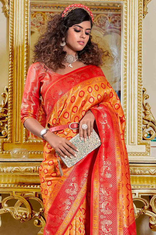 Orange And Red Banarasi Saree
