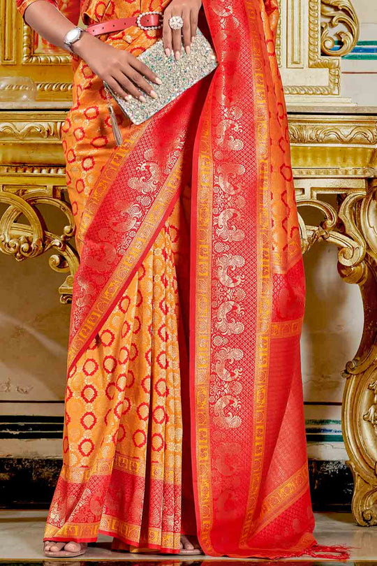 Orange And Red Banarasi Saree