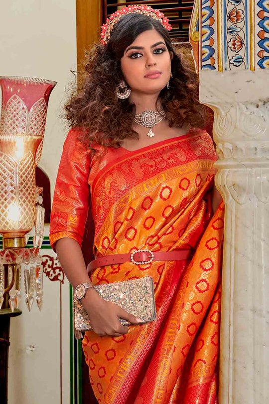 Orange And Red Banarasi Saree