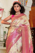 Beige And Peach Banarasi Saree