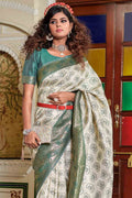 White And Green Banarasi Saree