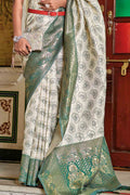 White And Green Banarasi Saree