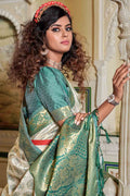 White And Green Banarasi Saree