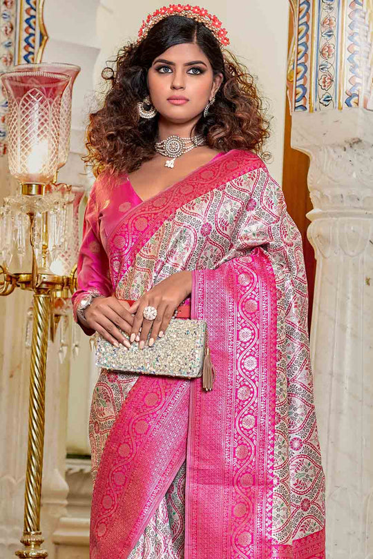 Flamingo Pink Banarasi Saree