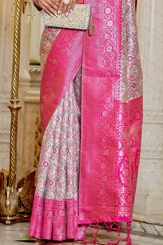 Flamingo Pink Banarasi Saree