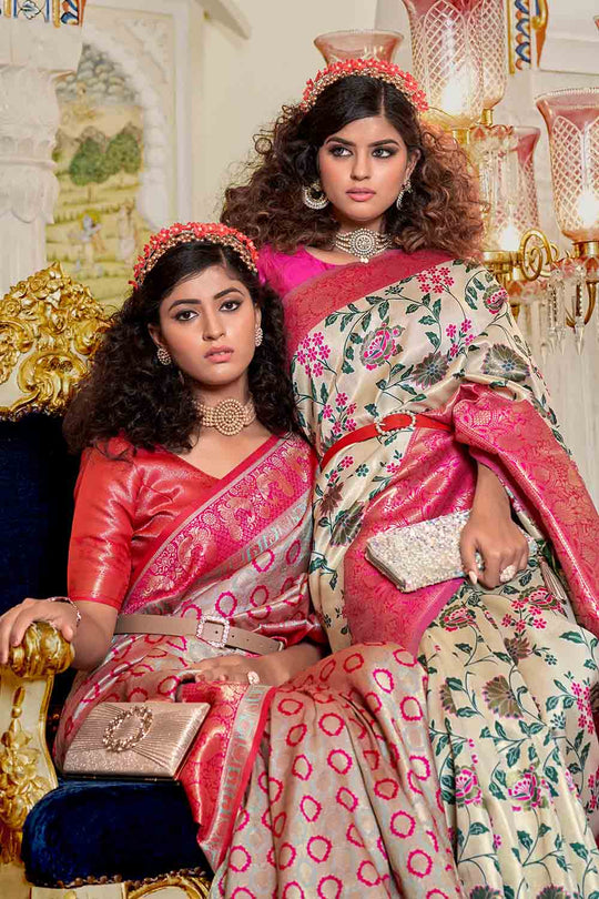Taffy Pink Banarasi Saree