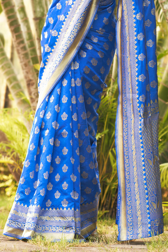 Cyan Blue Banarasi Saree