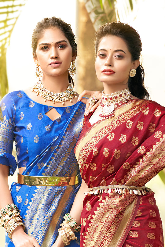 Cyan Blue Banarasi Saree