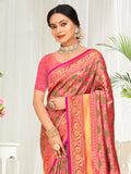 Pink Banarasi Silk Saree With Blouse Piece