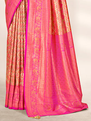 Pink Banarasi Silk Saree With Blouse Piece