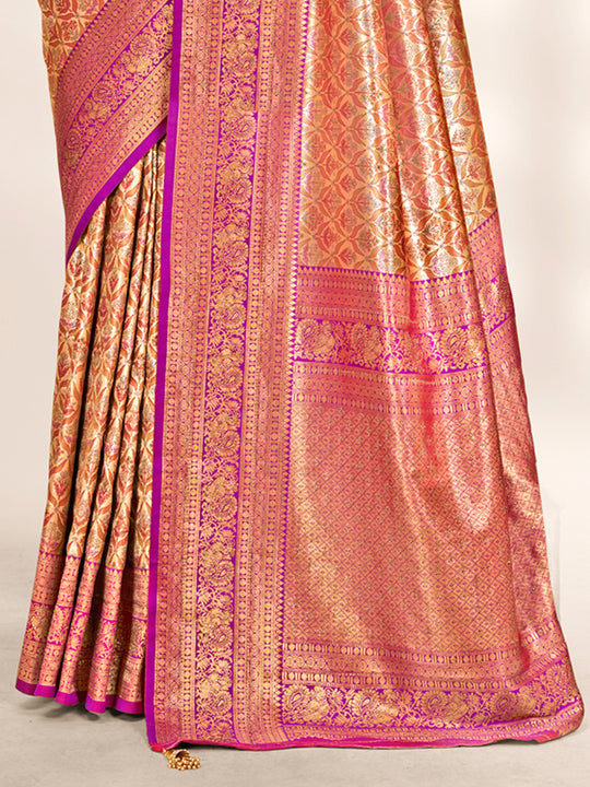 Wine Banarasi Silk Saree With Blouse Piece