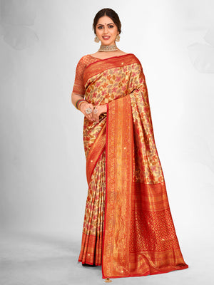 Red Banarasi Silk Saree With Blouse Piece