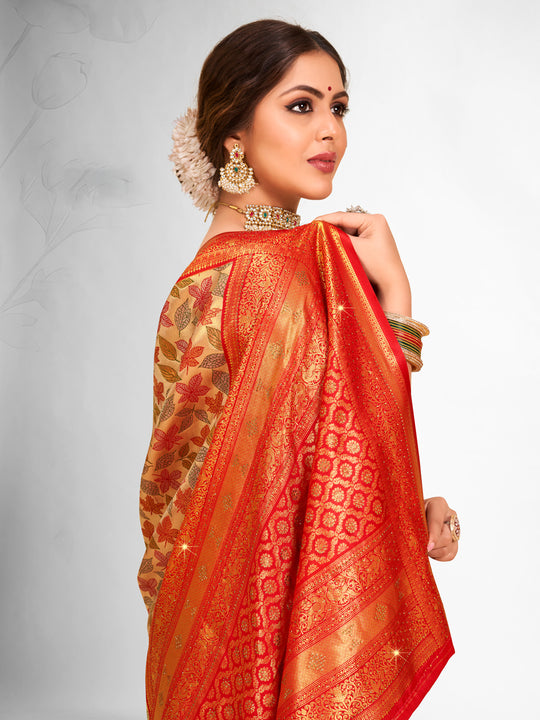 Red Banarasi Silk Saree With Blouse Piece
