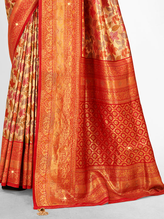 Red Banarasi Silk Saree With Blouse Piece